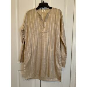 Men's L Beige Indian Casual Striped Kurta Top
